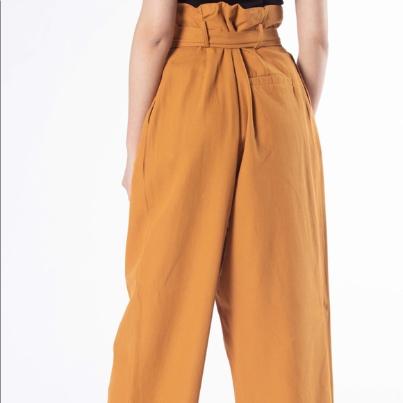 Mustard Belted Waist Linen Blend Ankle Pants - Picture 2 of 3